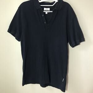 Peter Werth No 1 London cotton navy blue short sleeve open knit waffle polo L